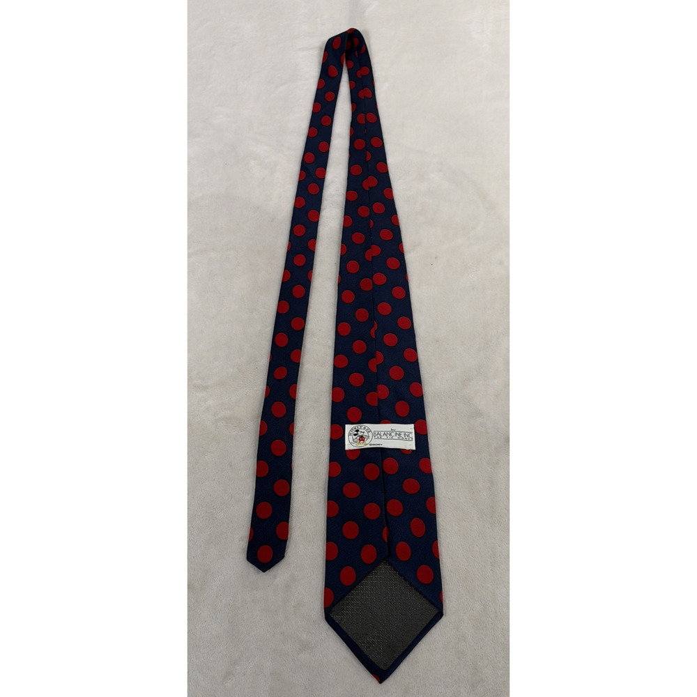 Disney Balancine Mickey Mouse Mens Tie Silk Woven Navy w/Red Polka Dots Charity - Picture 7 of 9